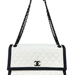 Chanel Quilted Two Tone Leather Flap Bag White