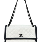 Chanel Quilted Two Tone Leather Flap Bag White