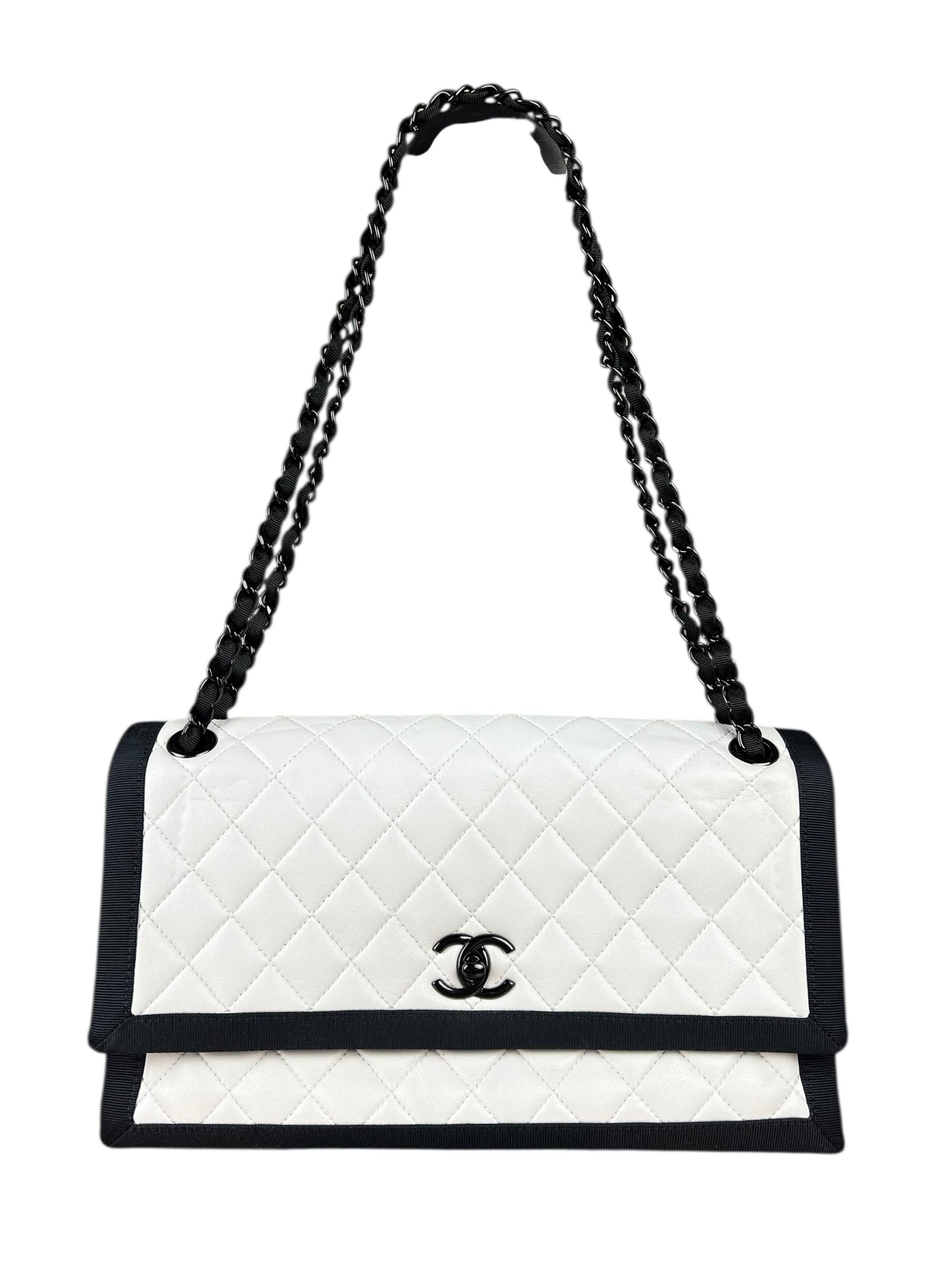 Chanel Quilted Two Tone Leather Flap Bag White