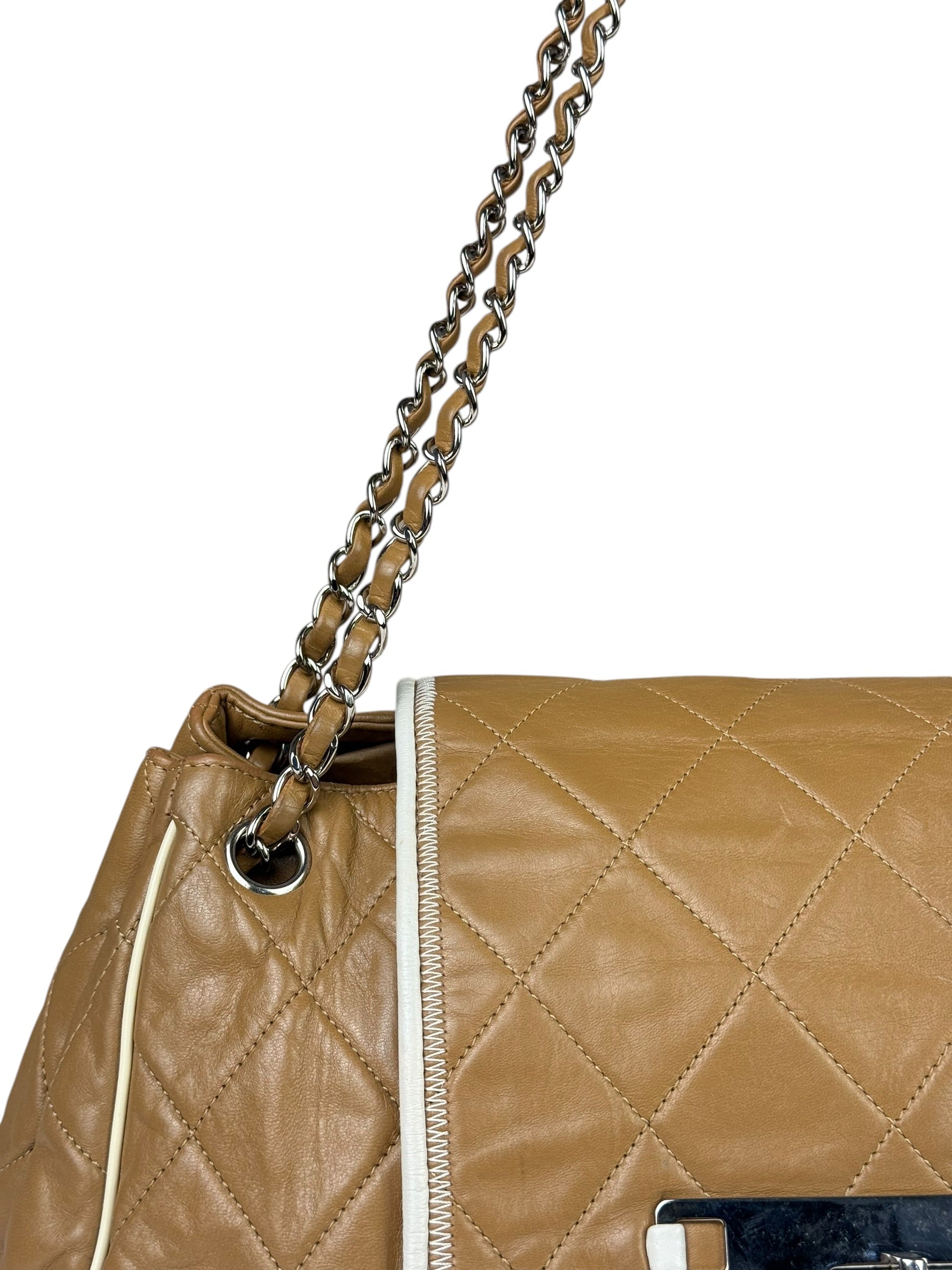 Chanel East/West Accordion Chain Beige Flap Bag 2008