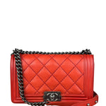 Chanel Red Quilted Double Stitch Boy Bag 2014