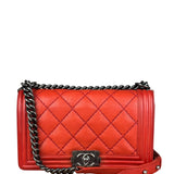 Chanel Red Quilted Double Stitch Boy Bag 2014