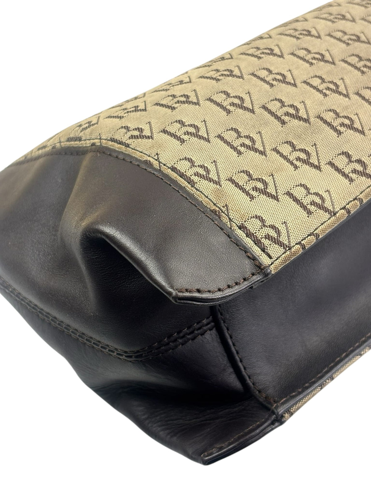 Bottega Veneta Brown/Beige Leather Trim Monogram Shoulder Bag