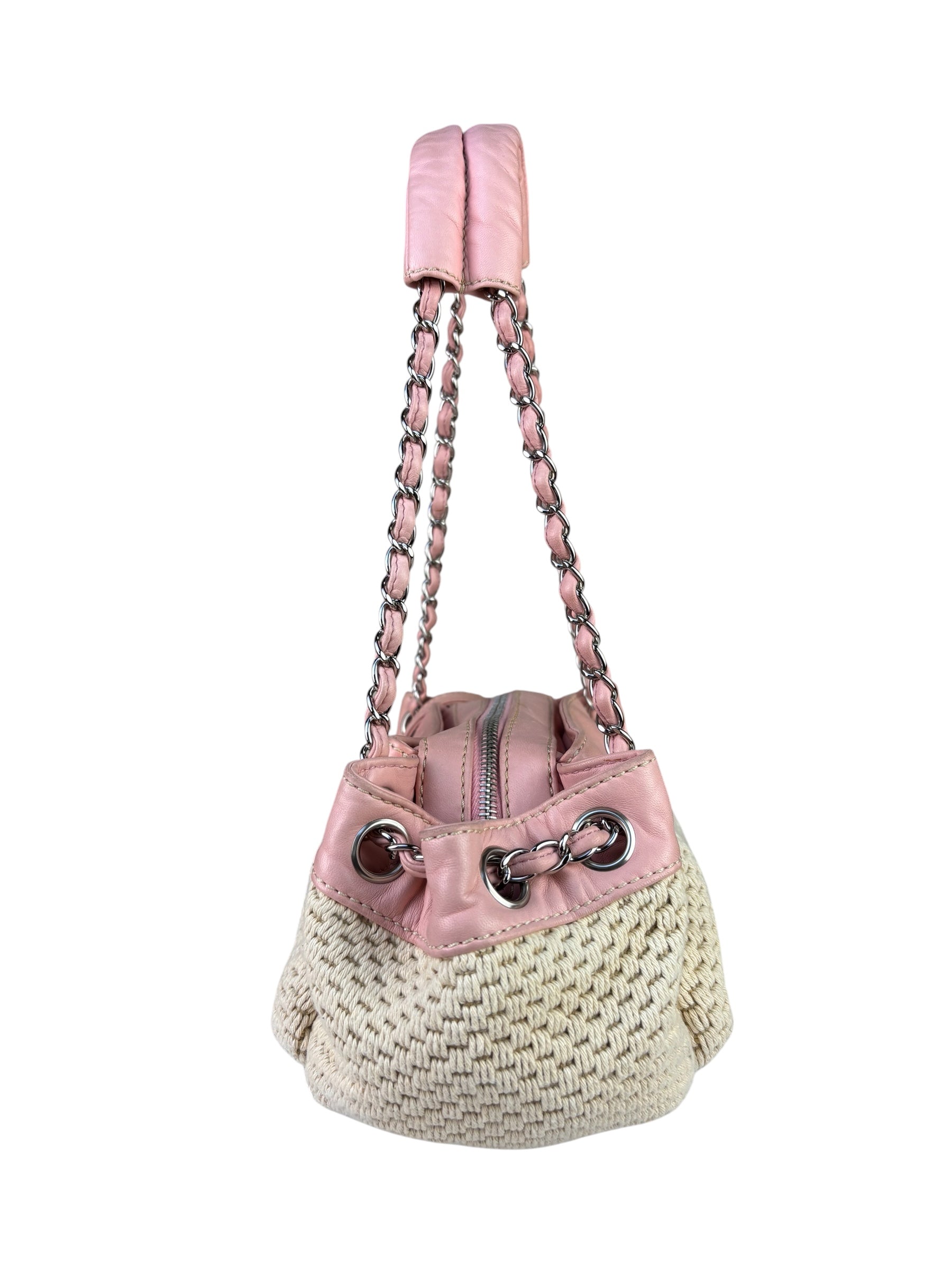 Chanel Pink Lambskin Trim Woven Lax Accordion Shoulder Bag 1997