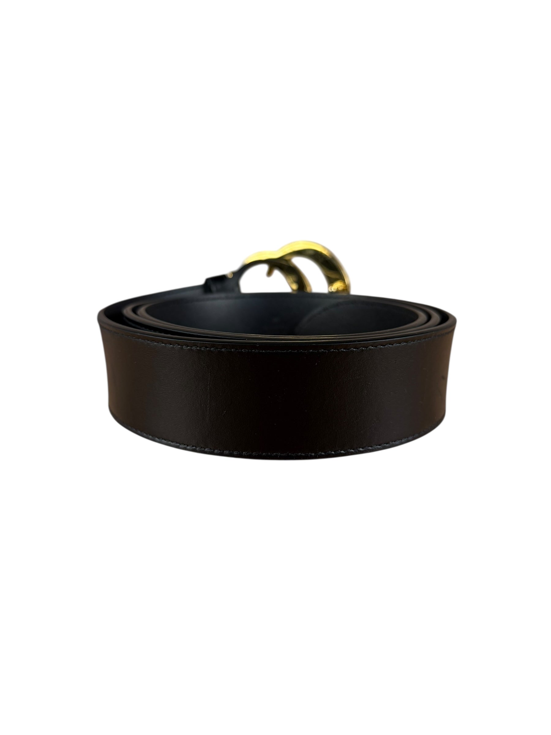 Gucci Gold GG Black Leather Belt