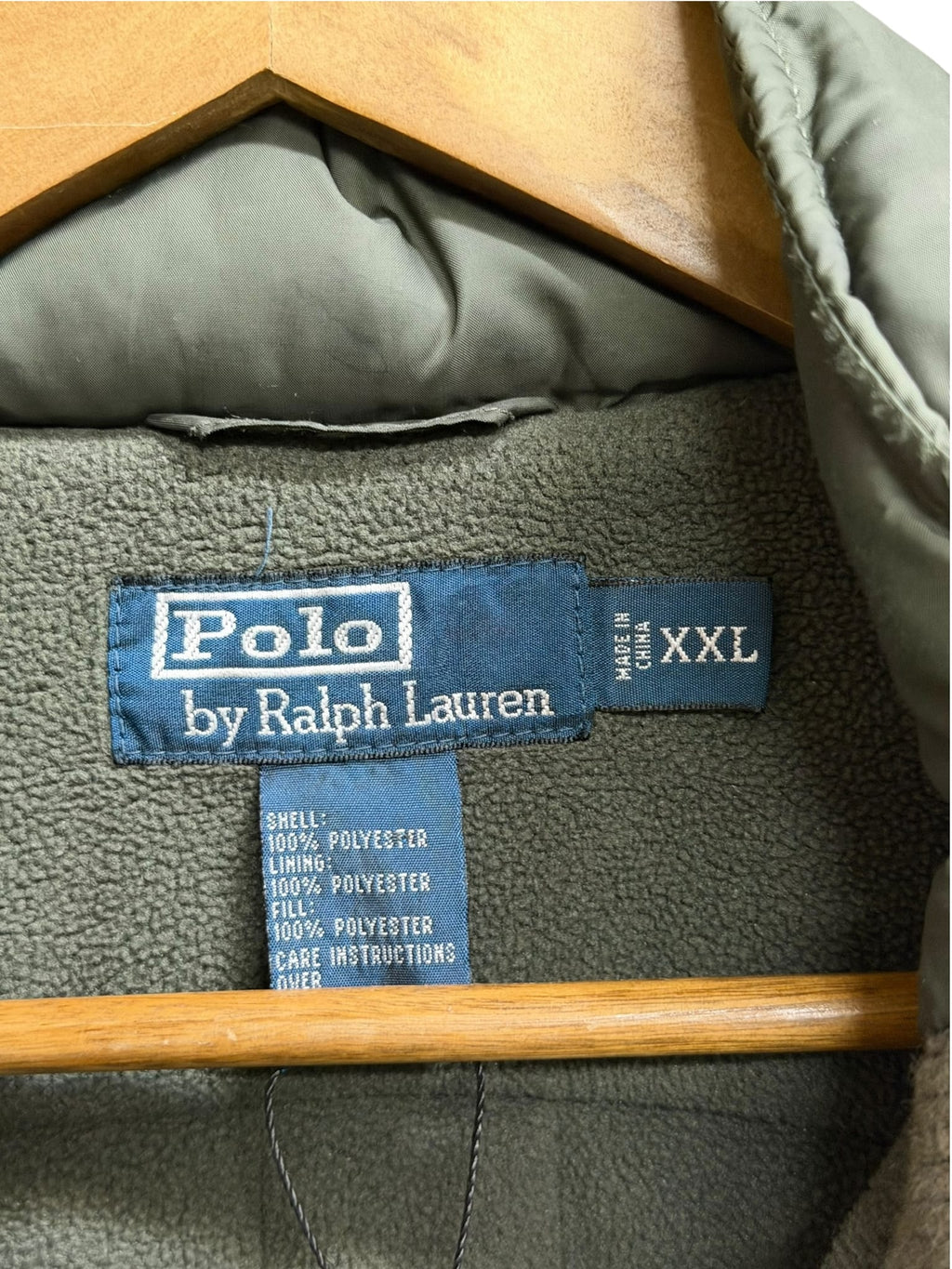 Vintage Ralph Lauren Olive Vertical Puffer Jacket (Collar Hoodie)