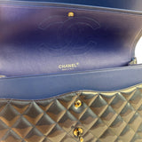Chanel Perl Glossy Blue Quilted Patent Leather Double Flap Bag 2012