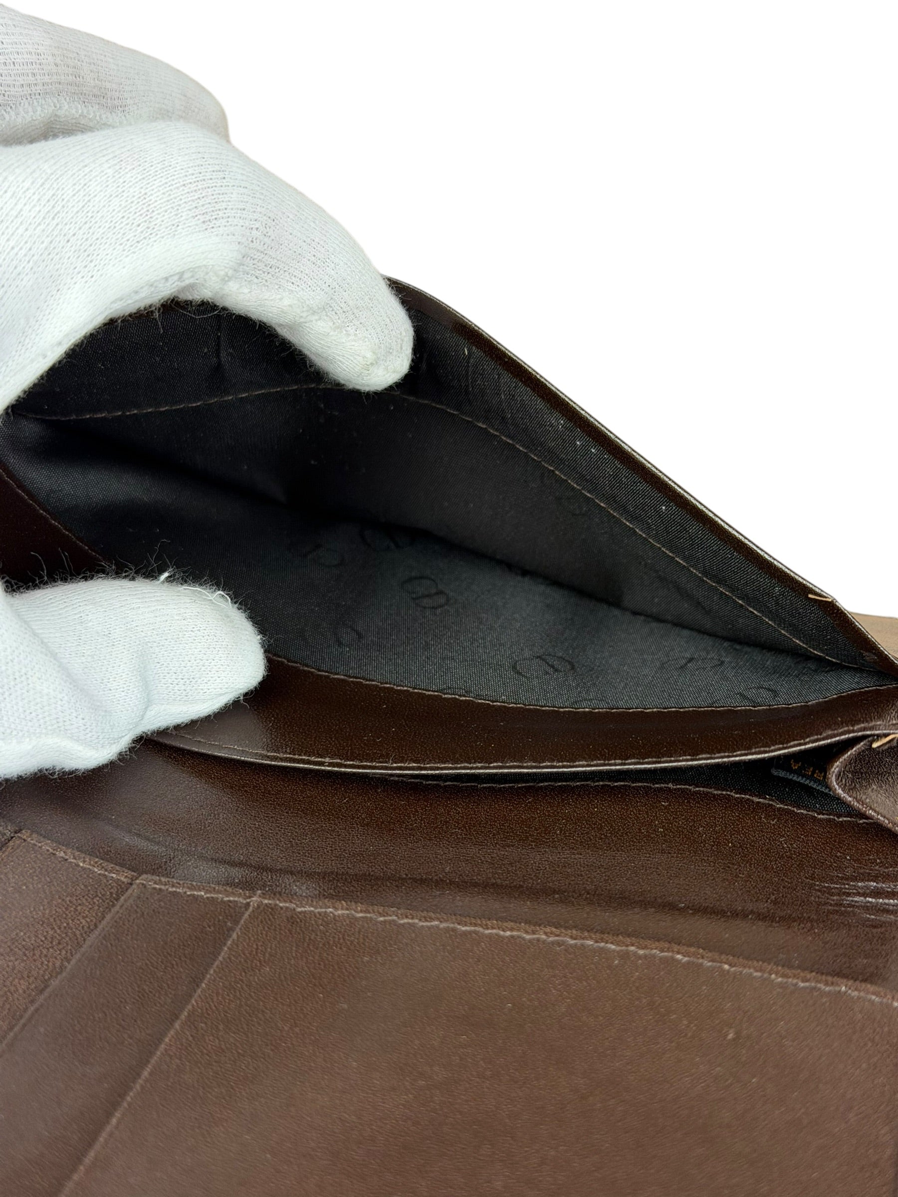 Christian Dior Brown Leather Bifold Checkbook Wallet