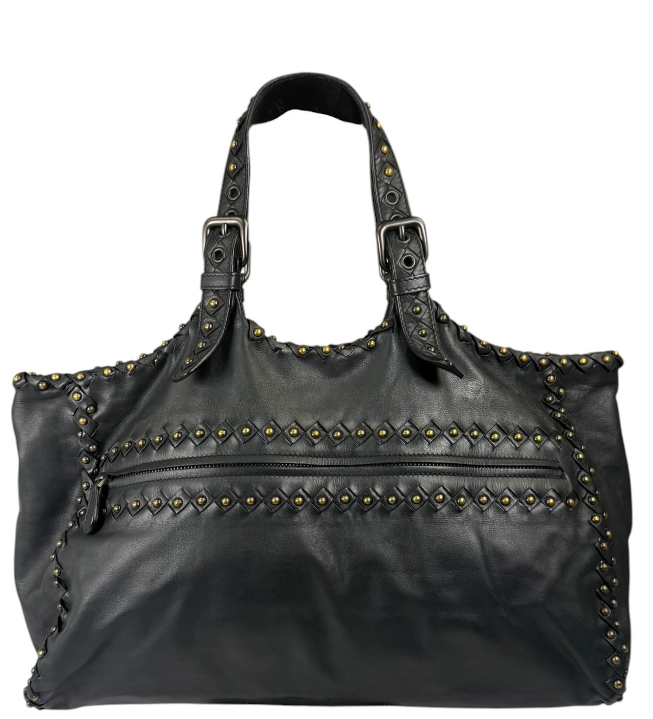 Bottega Veneta Dark Grey Leather Studded Shoulder Bag