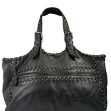 Bottega Veneta Dark Grey Leather Studded Shoulder Bag