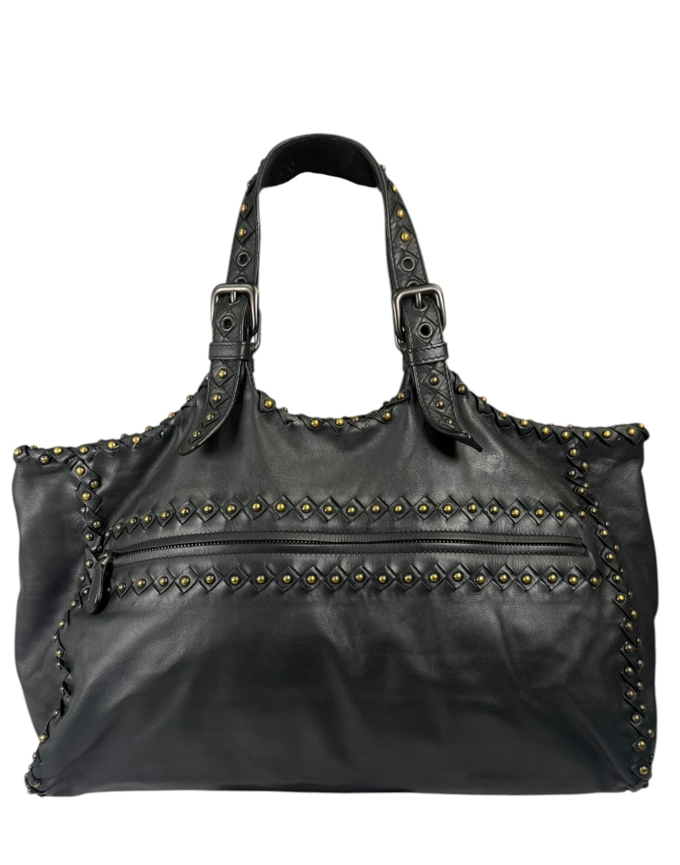 Bottega Veneta Dark Grey Leather Studded Shoulder Bag