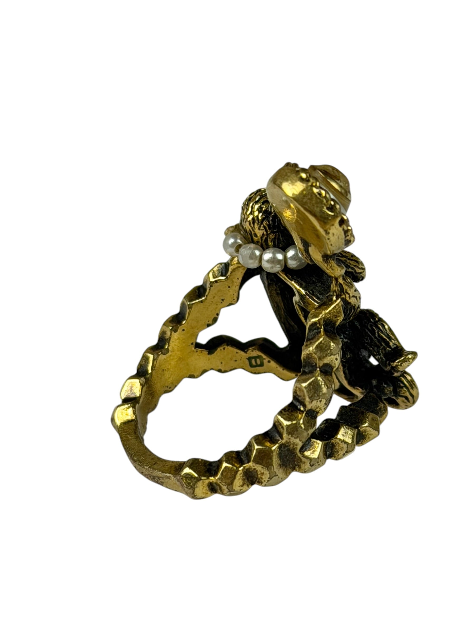 Gucci Faux Pearl Monkey Ring
