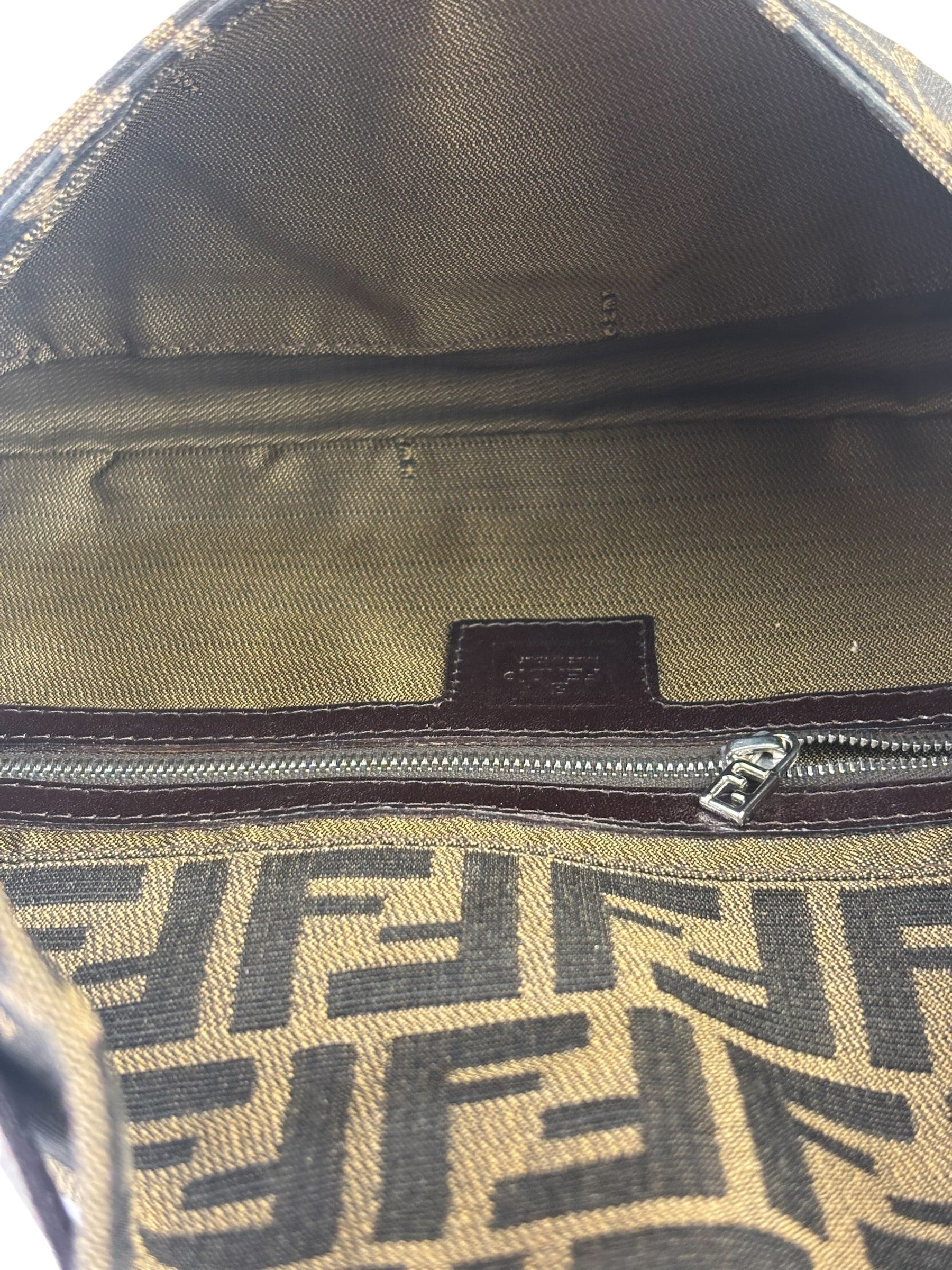 Fendi Brown Leather Trim Baguette