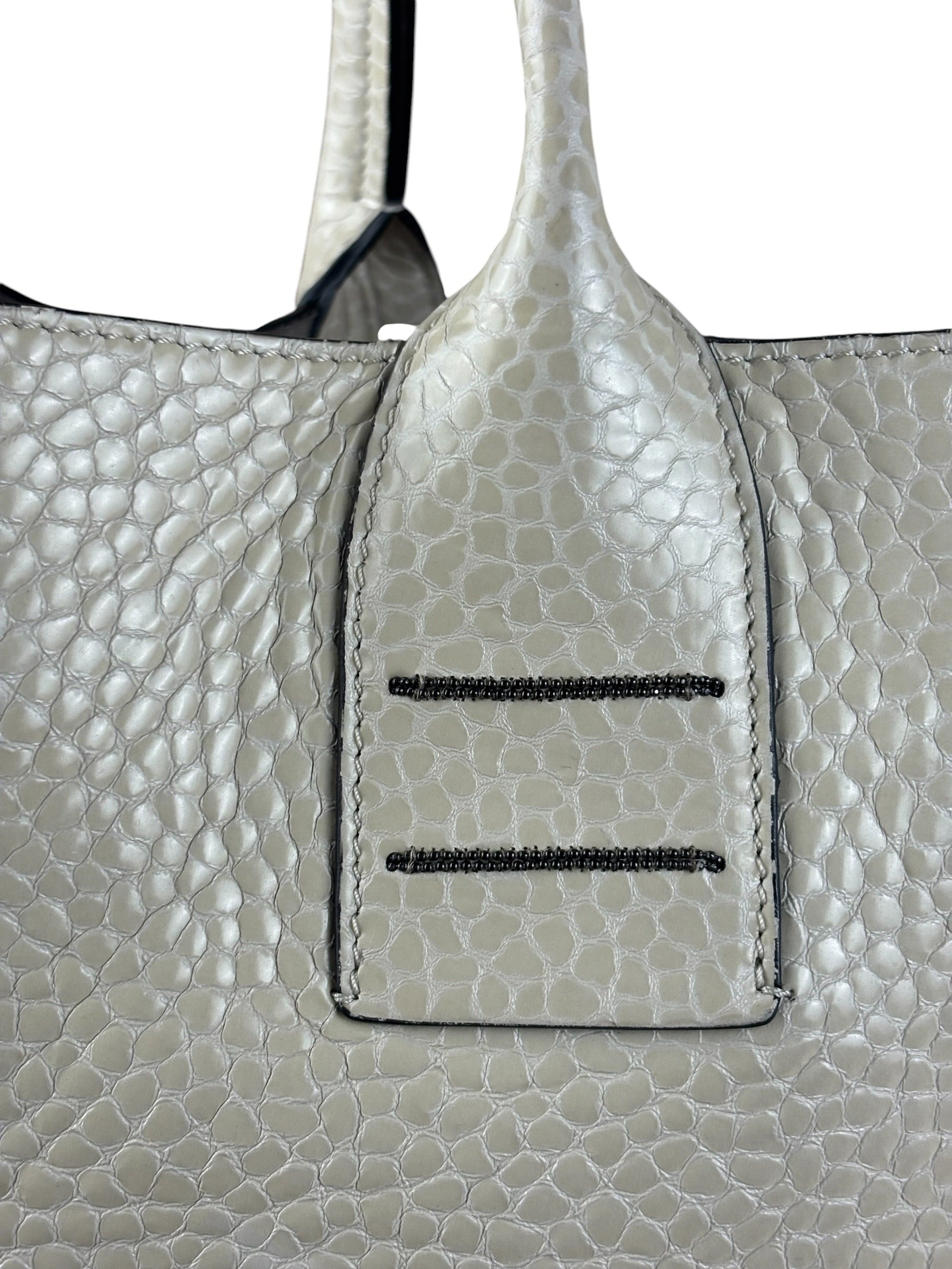 Brunello Cucinelli Ivory Grained Leather Tote Bag