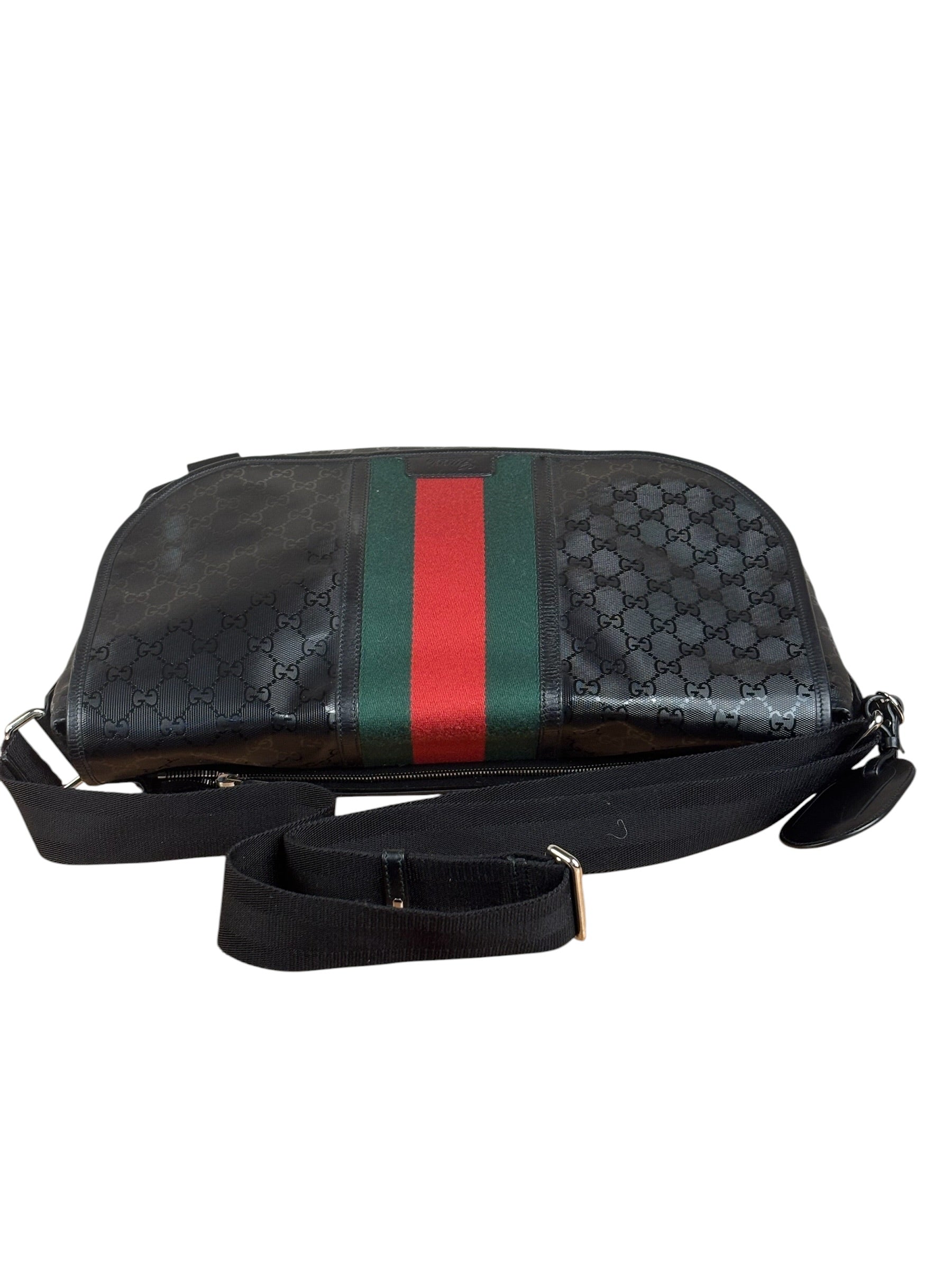 Gucci Black PVC GG Imprime Web Buckle Messenger Bag