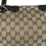 Gucci Brown Leather Trim GG Bamboo Handle Two-Way Bag