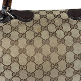 Gucci Brown Leather Trim GG Bamboo Handle Two-Way Bag
