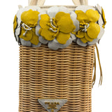 Prada Midollino Leather Trim Wicker Canvas Flower Basket
