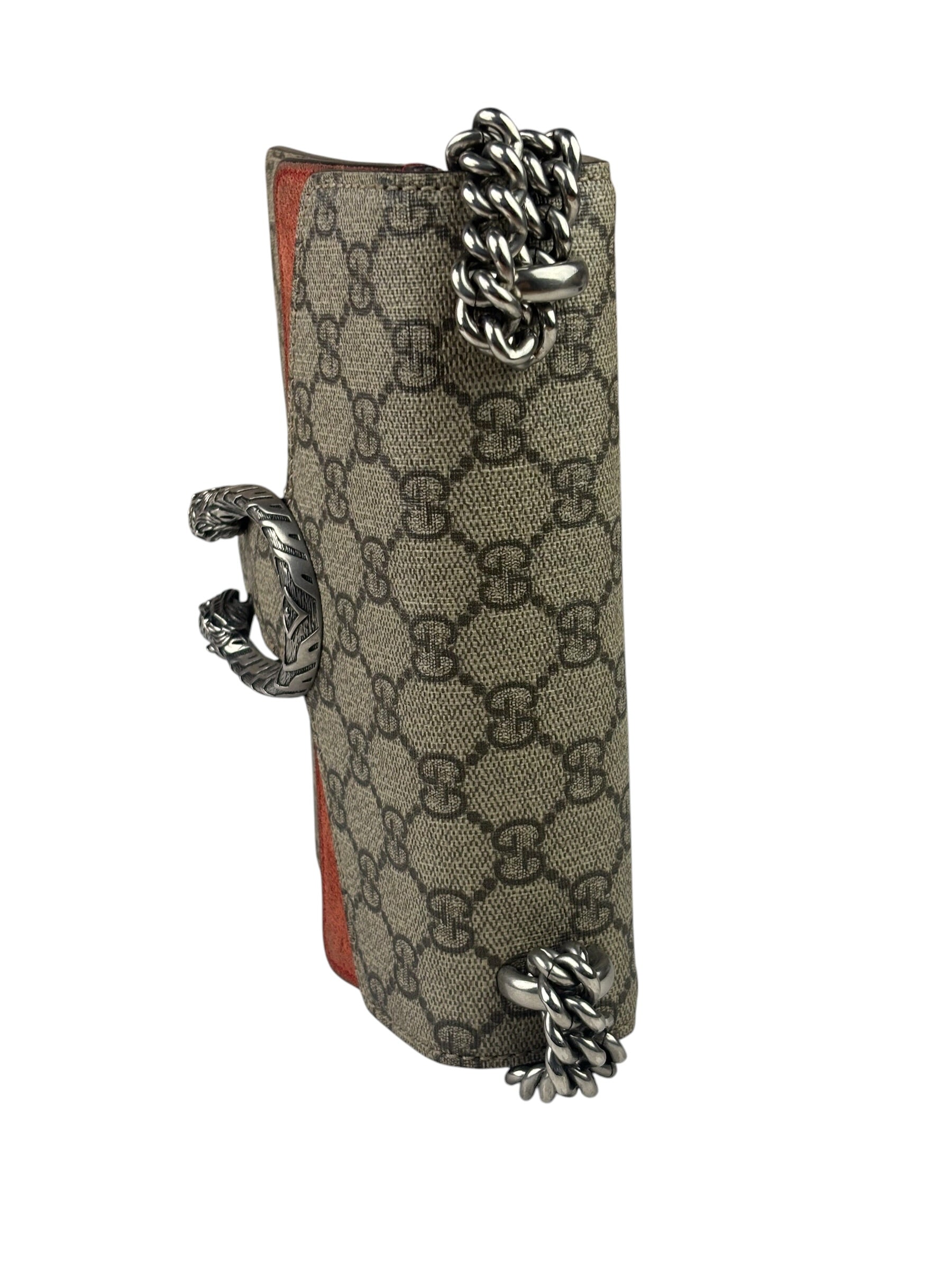 Gucci Beige/Red Leather/Suede Trim GG Supreme Dionysus Small Shoulder Bag