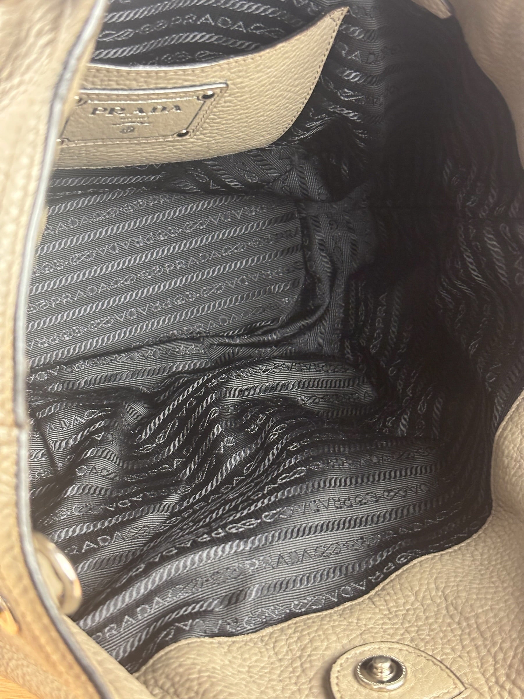 Prada Grey Vitello Daino Leather 2Way Handbag