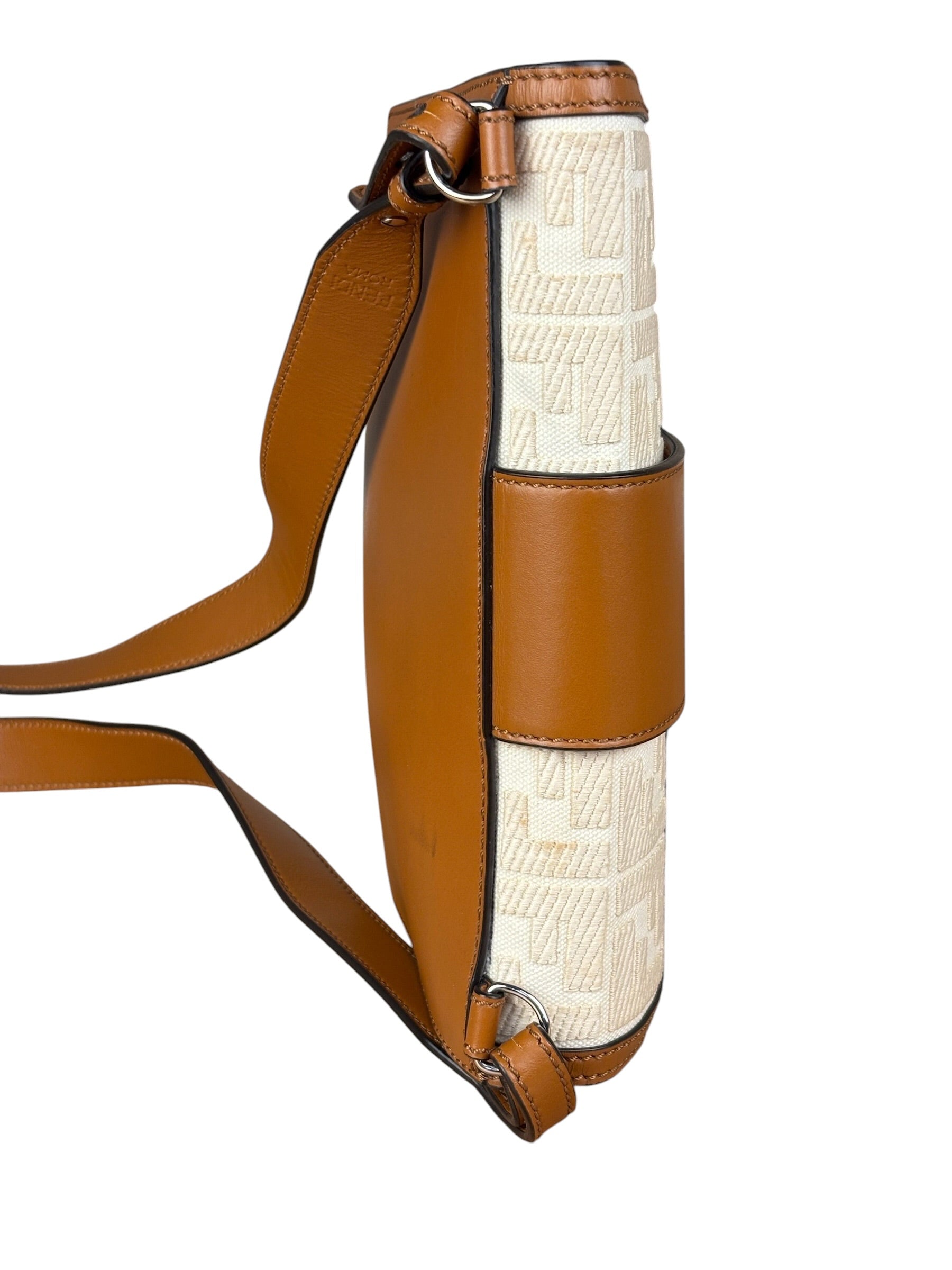 Fendi Brown/Cream Leather Jacquard FF Zucca Baguette