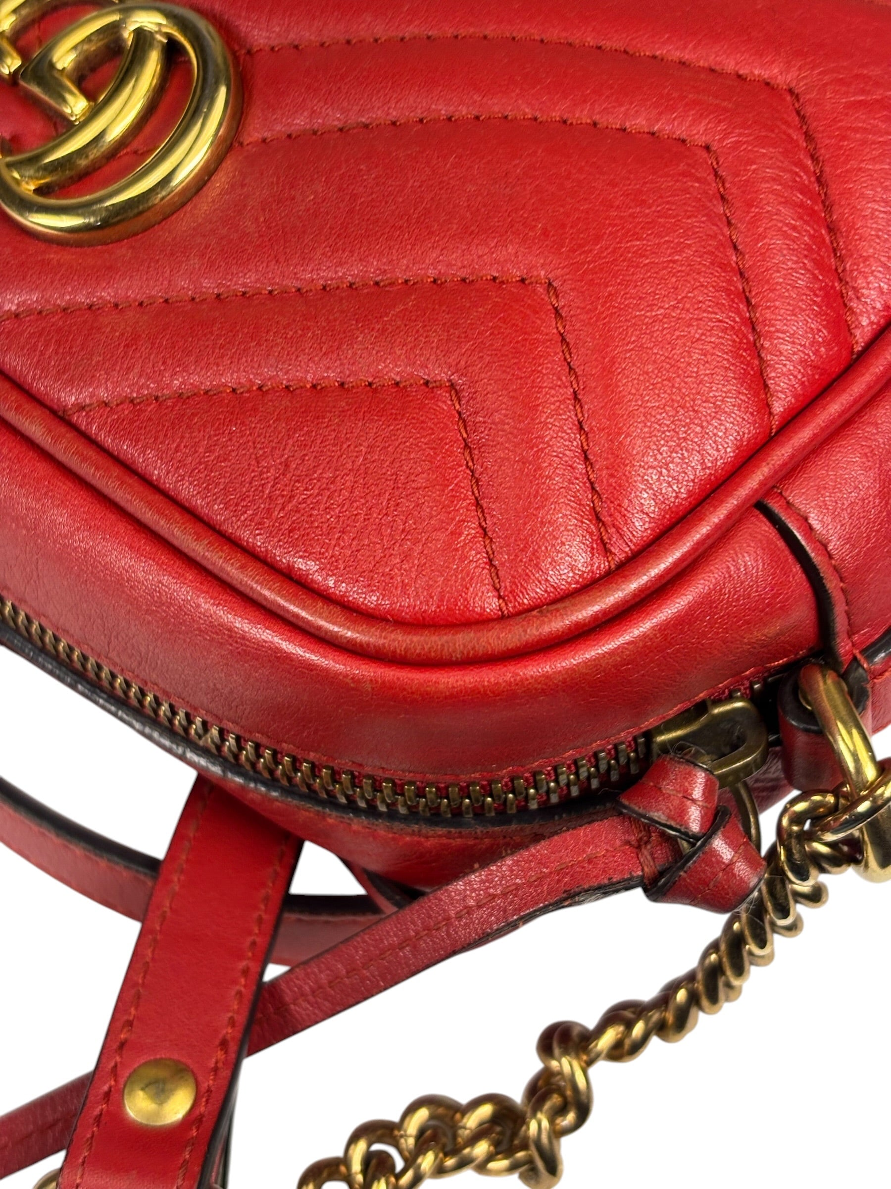 Gucci Red Leather Marmont Small Camera Bag