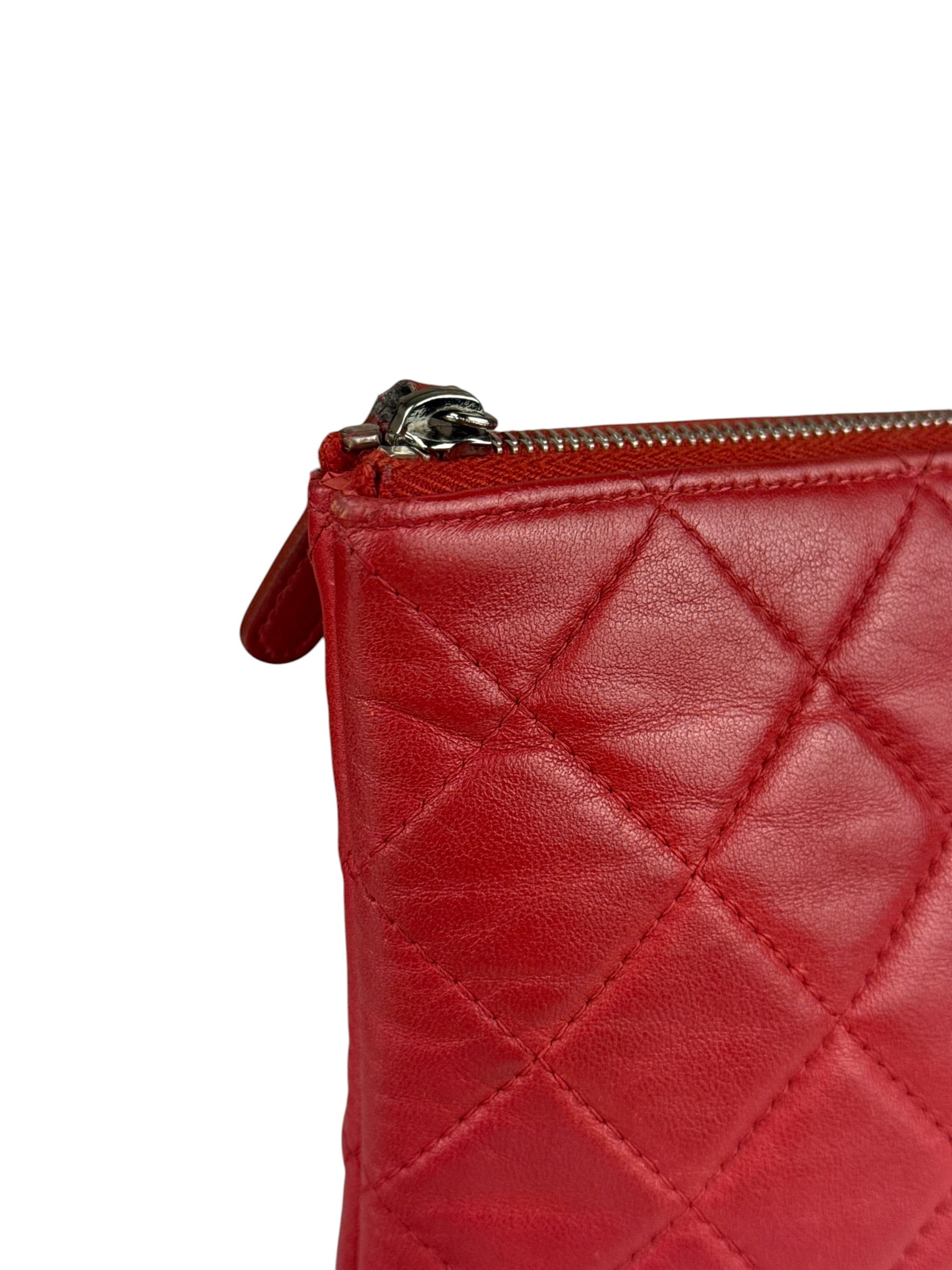Chanel Vintage Red Leather Classics O-Case Clutch 1992