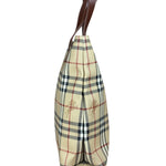 Burberry Vintage Brown Leather  Haymarket Canvas House Check Tote Bag