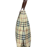 Burberry Vintage Brown Leather  Haymarket Canvas House Check Tote Bag