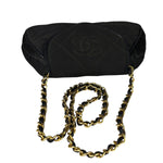 Chanel Black Quilted Satin/Leather Trim Chain Shoulder Bag 1989