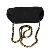 Chanel Black Quilted Satin/Leather Trim Chain Shoulder Bag 1989