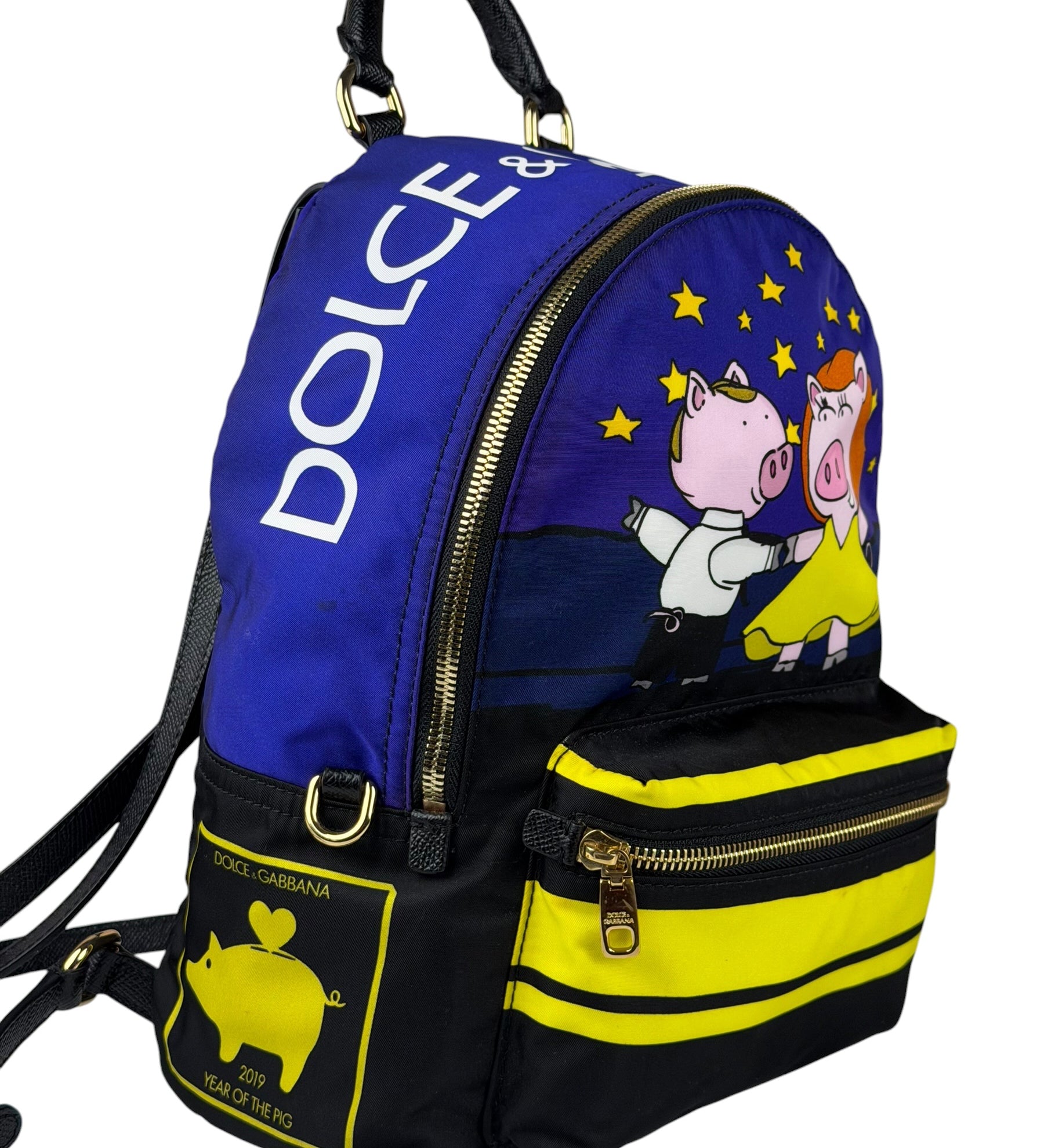 Dolce & Gabbana Multicolor Nylon Leather Trim Super Pig Cartoon Backpack