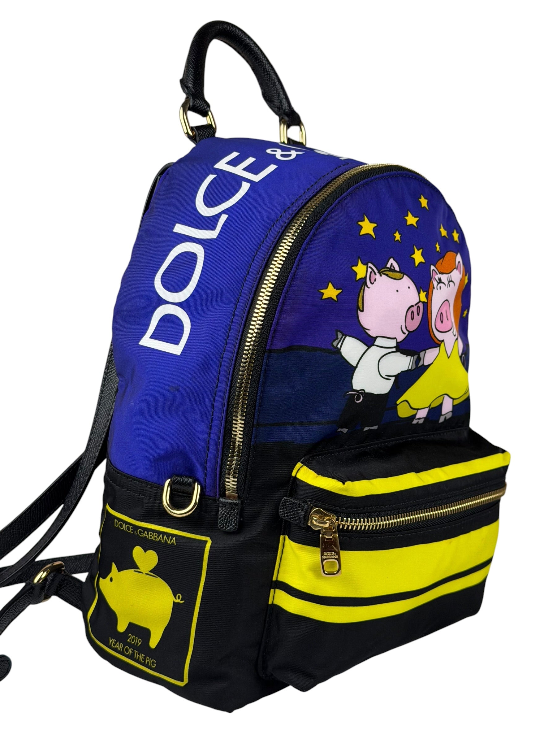 Dolce & Gabbana Multicolor Nylon Leather Trim Super Pig Cartoon Backpack