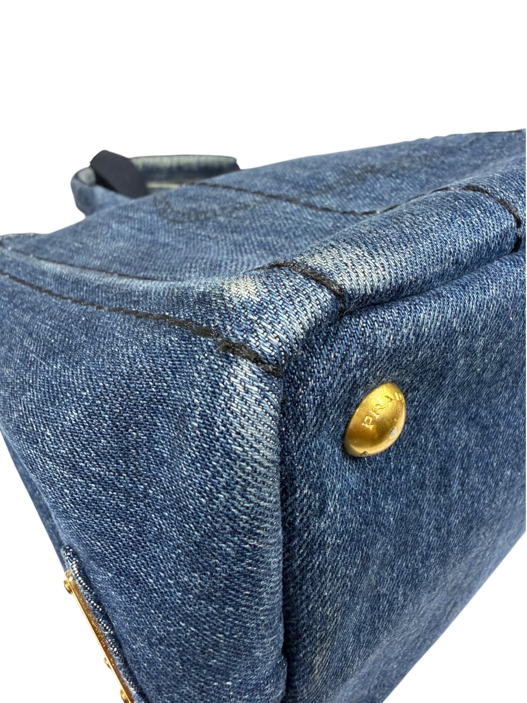 Prada Blue Denim Canapa Logo Tote Bag