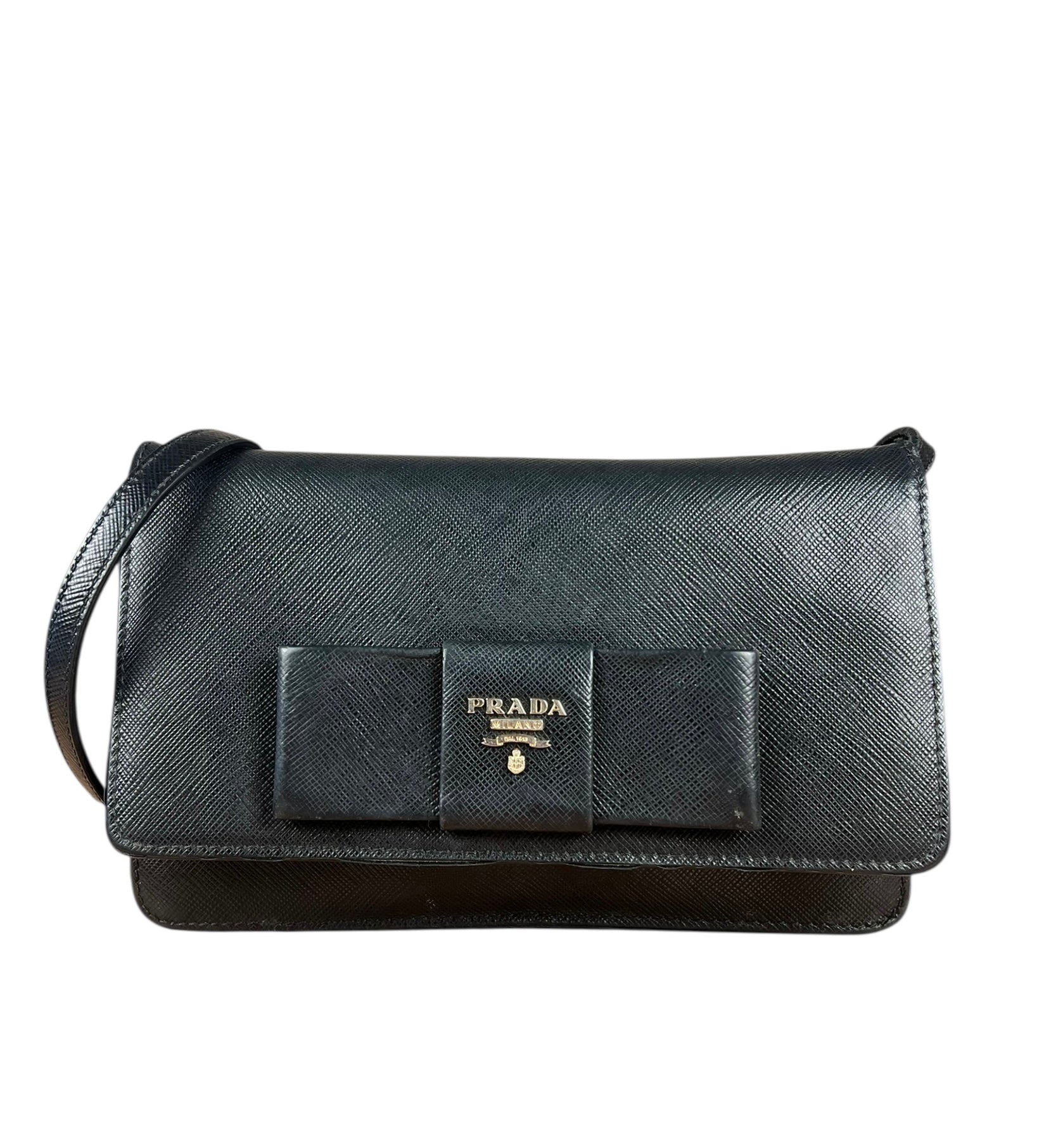 Prada Saffiano Lux Bow Crossbody Wallet
