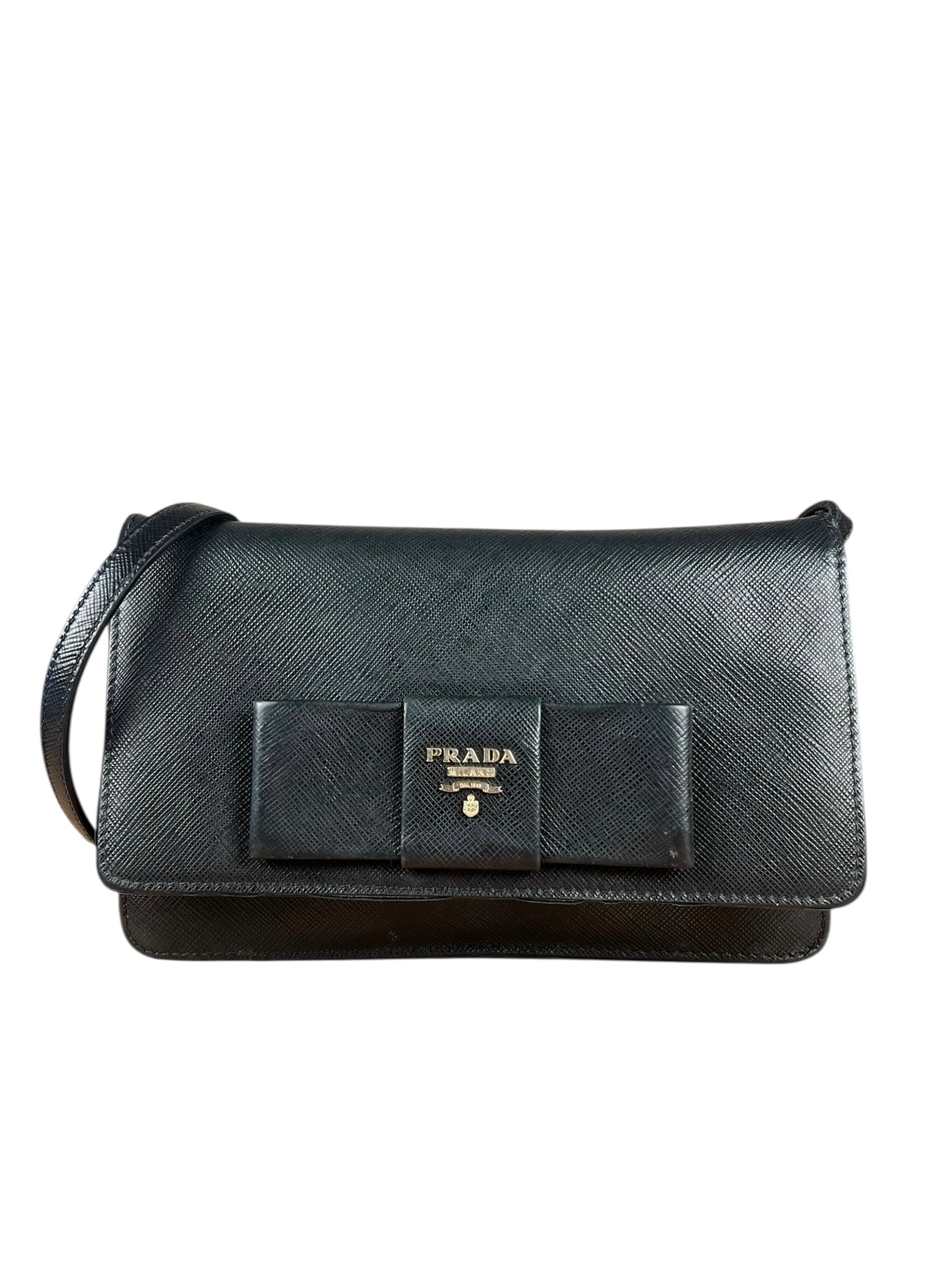 Prada Saffiano Lux Bow Crossbody Wallet