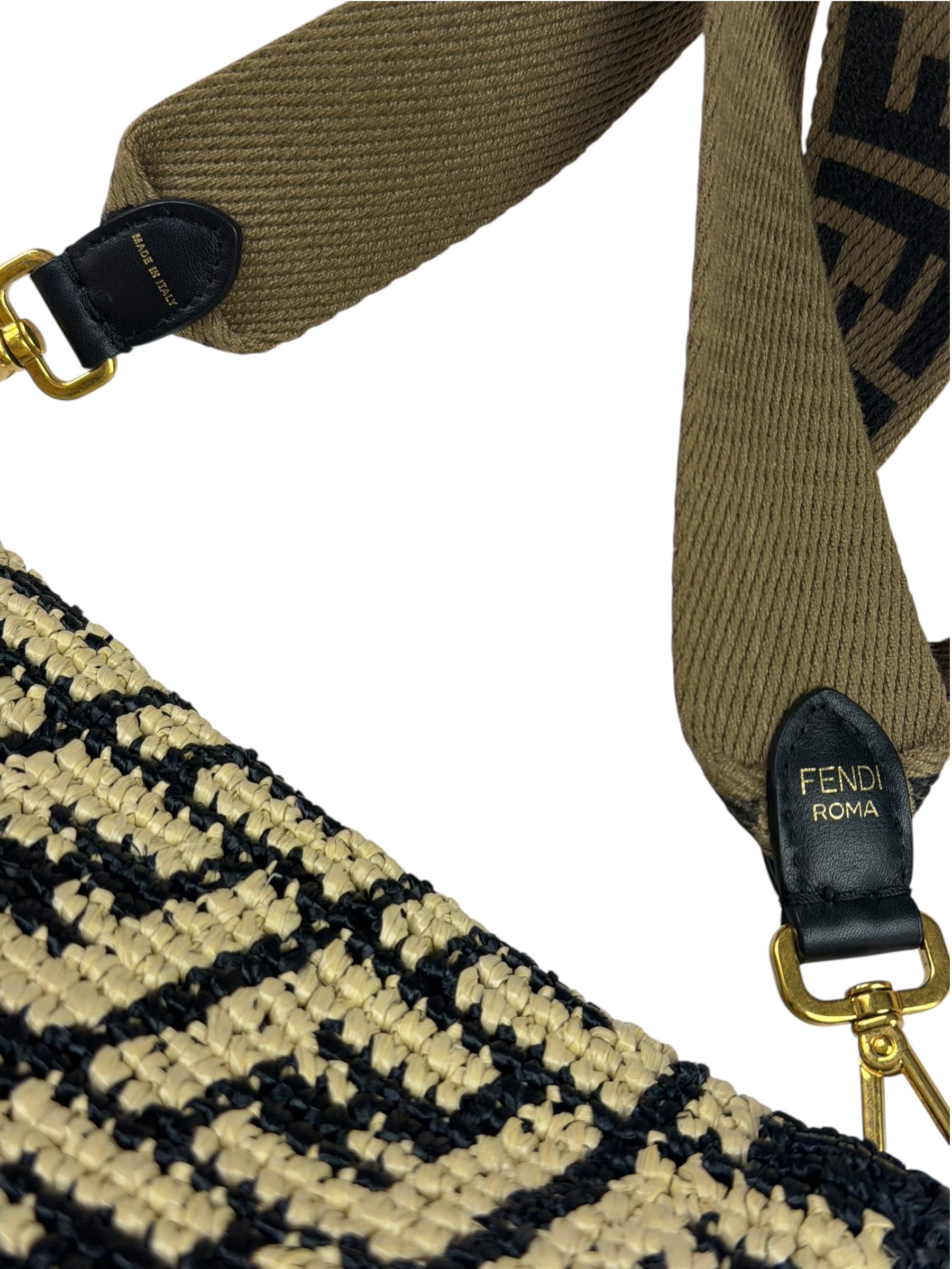 Fendi Black Raffia Zucca Shoulder Baguette