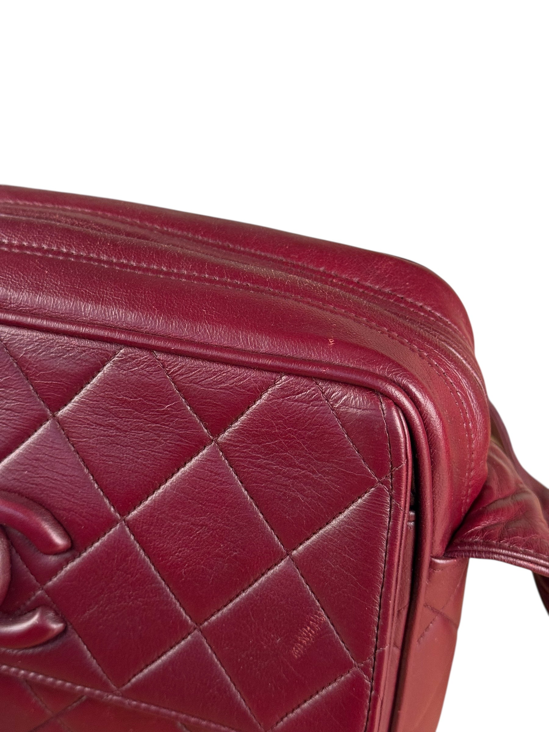 Chanel Vintage Burgundy Quilted Leather CC Camera Bag