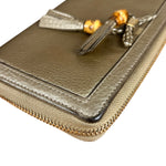 Gucci Bronze Metallic Leather Bamboo Long Zippy Wallet