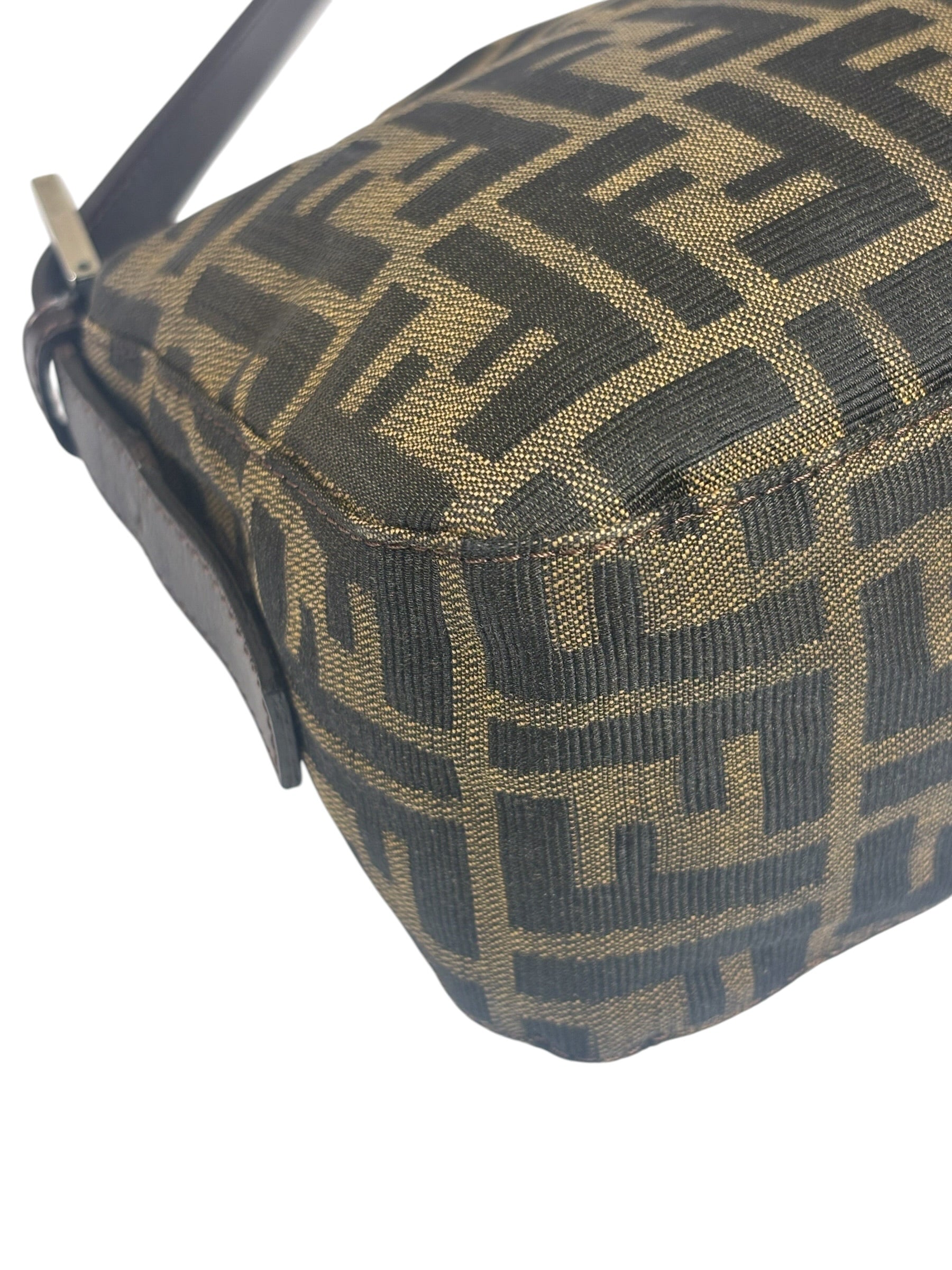 Fendi Brown Leather Trim Baguette