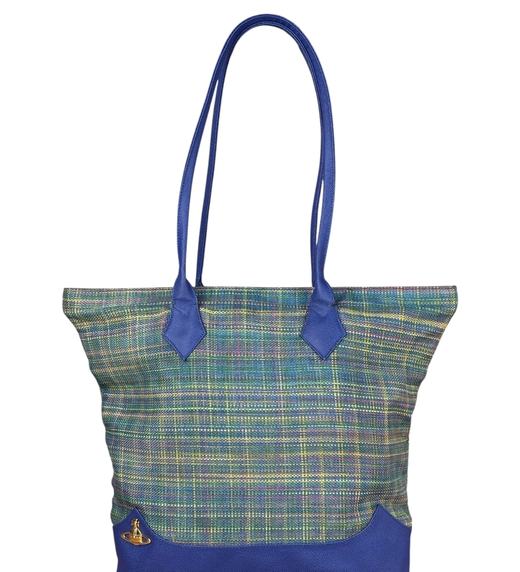 Vivienne Westwood Blue/Green Woven Plaid Saturn Shoulder Bag