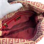 Fendi Red Leather Trim Zucca Baguette