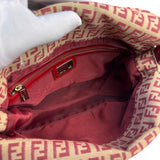 Fendi Red Leather Trim Zucca Baguette