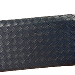 Bottega Veneta Navy Intrecciato Bi-Fold Flap Long Wallet