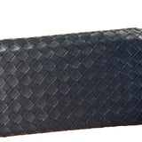 Bottega Veneta Navy Intrecciato Bi-Fold Flap Long Wallet