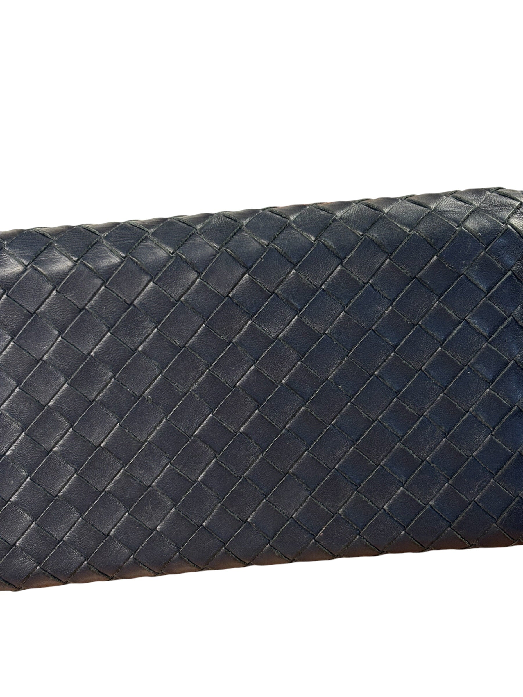Bottega Veneta Navy Intrecciato Bi-Fold Flap Long Wallet