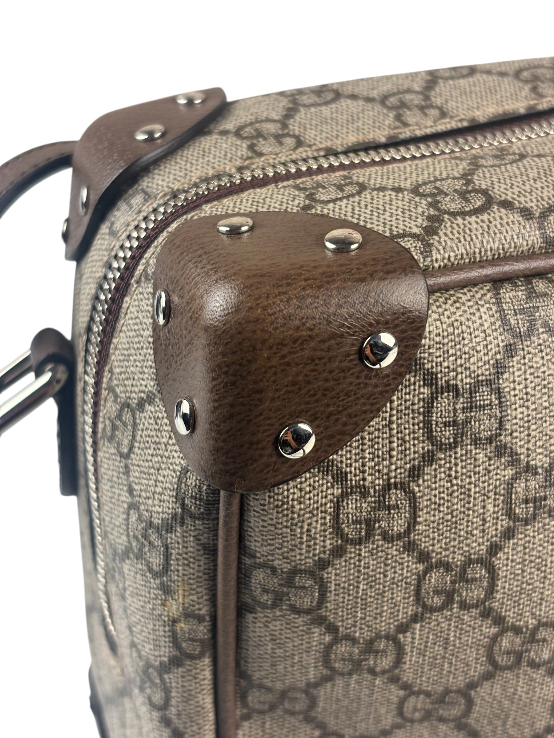 Gucci Brown Leather Trim GG Supreme Soft Trunk Crossbody