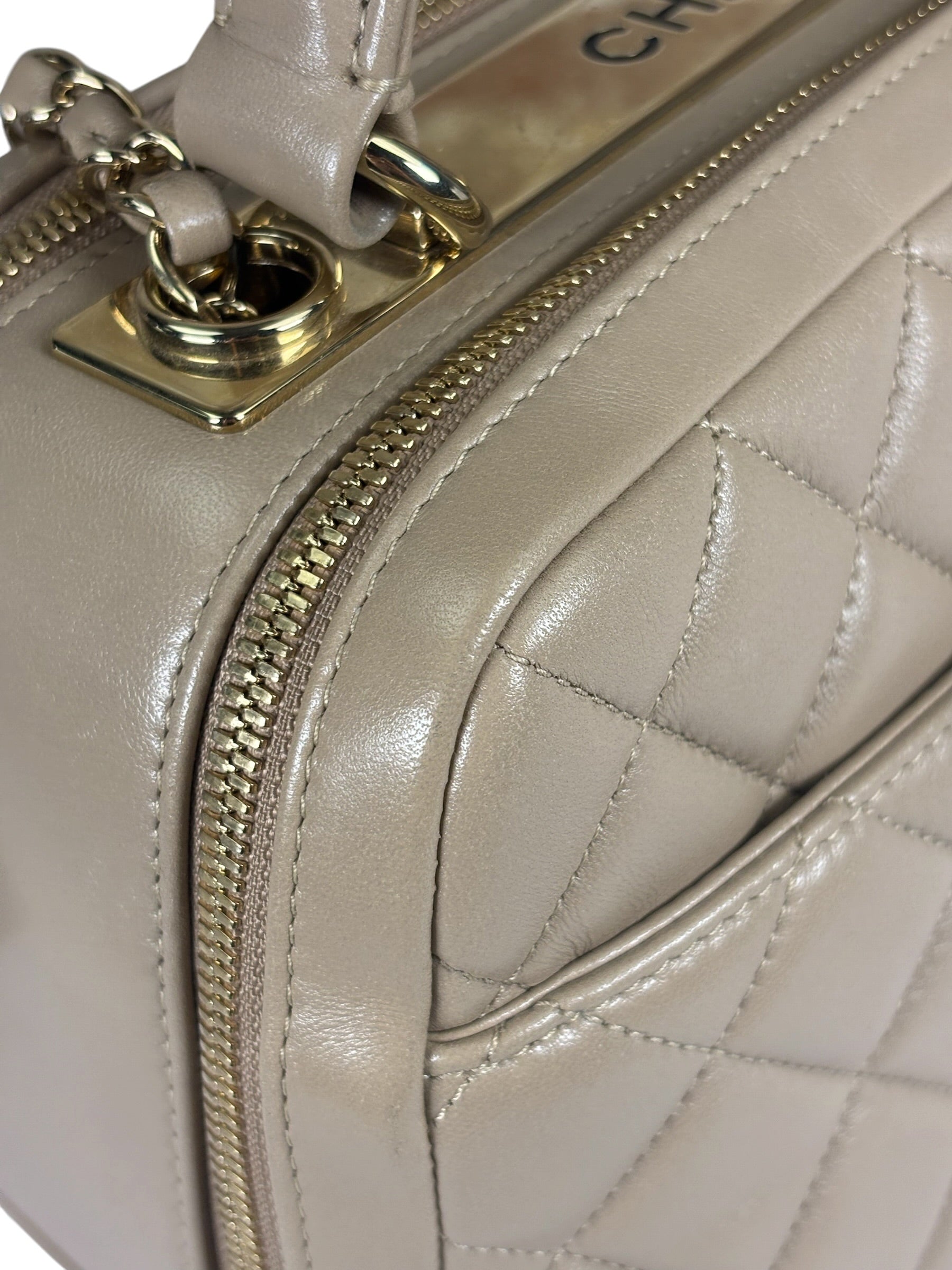 Chanel Beige Quilted Lambskin CC Trendy Bowling Bag 2017