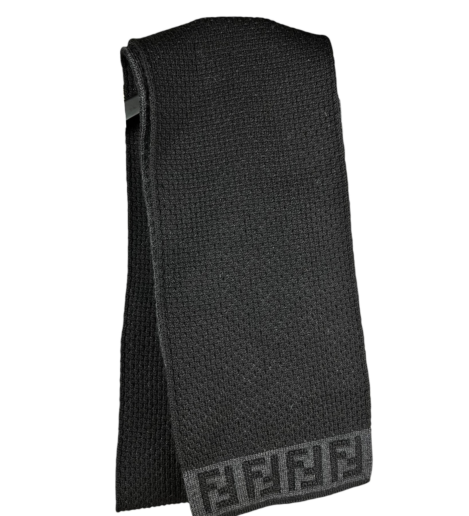 Fendi FF Logo Black Wool Scarf