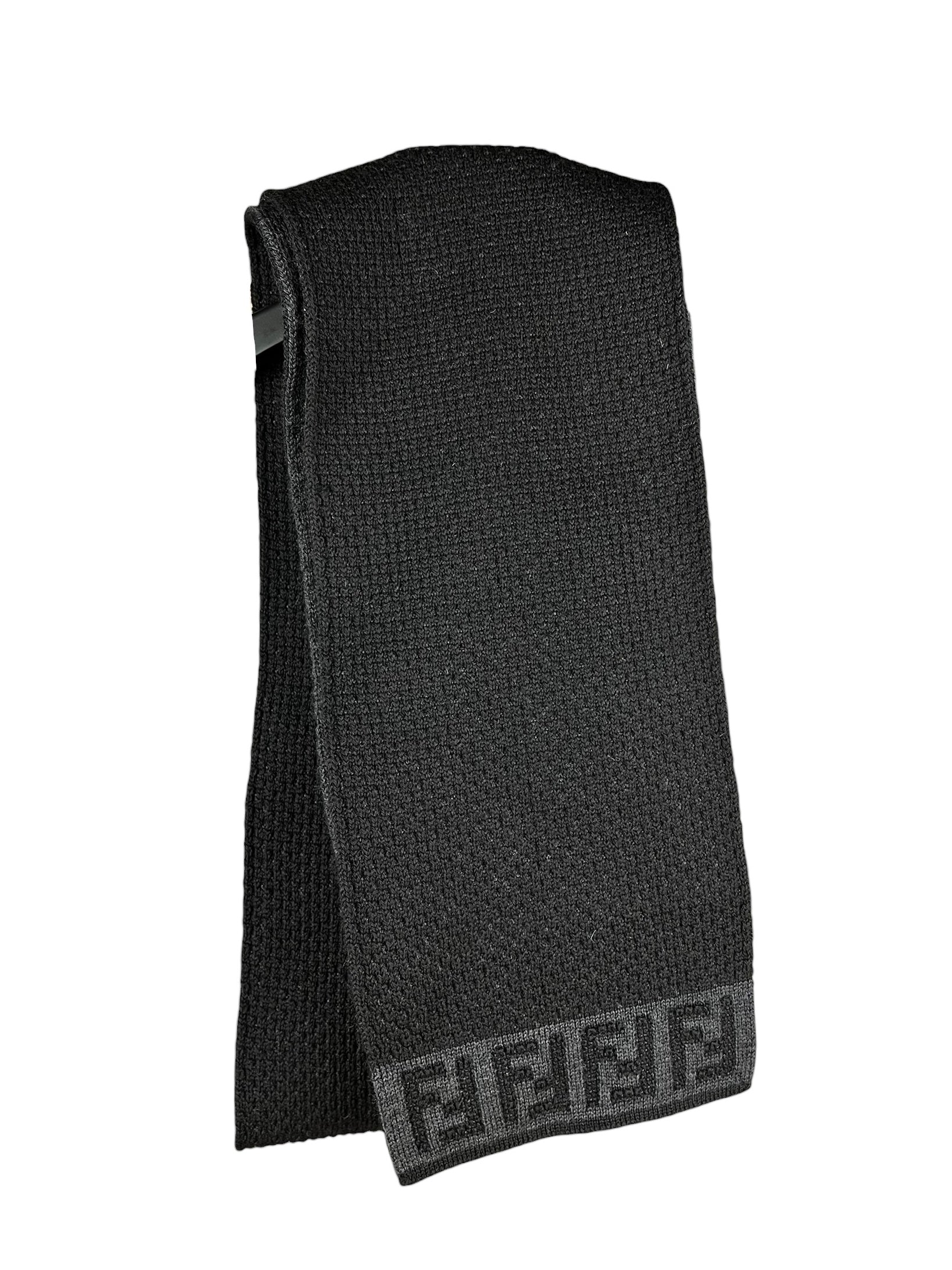 Fendi FF Logo Black Wool Scarf